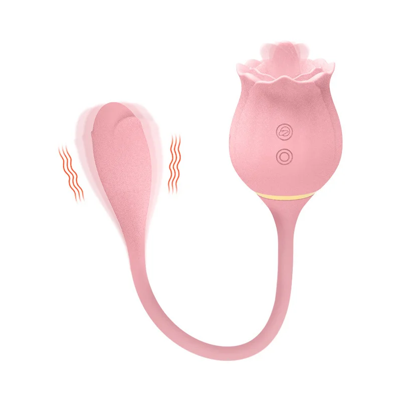 2 In 1 Rose Clitoris Vibrator Tongue Licking Thrusting Vibrator Nipple Stimulator