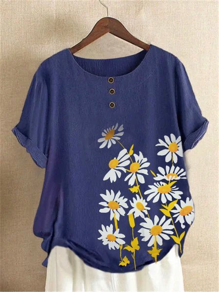 Bestdealfriday Blue Pastoral Cotton Blend Floral Shirts Tops 9354755