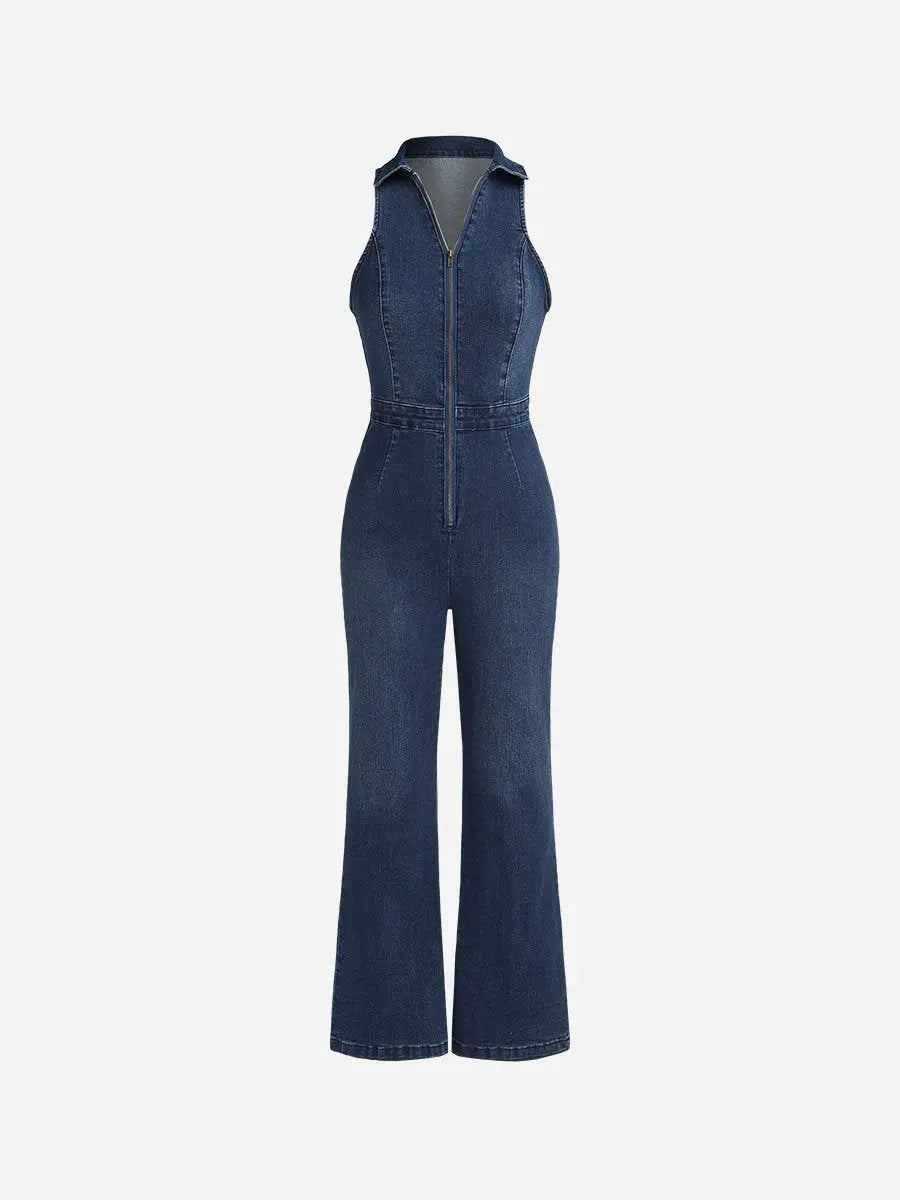 V Neck Sleeveless Denim Jumpsuits