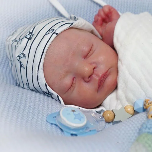 17" Sleeping Reborn Baby Boy Jim,Soft Weighted Body, Cute Lifelike Handmade Silicone Reborn Doll Set,Gift for Kids