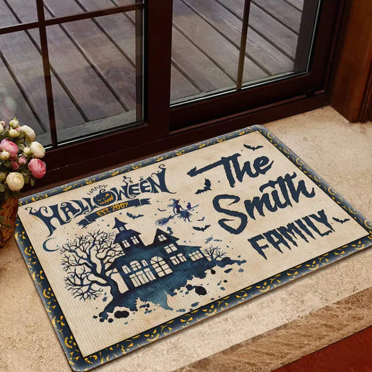 Personalized Haunted House Doormat Custom Name Halloween Home Decor