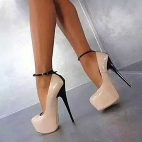 Nude Platform Ankle Strap Stiletto Heel Pumps Vdcoo