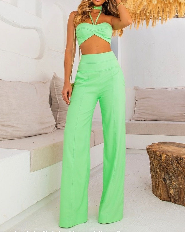 casual solid color two piece set