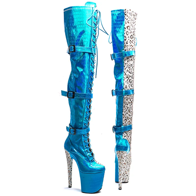 VCshoes 20CM/8inches Leopard With Shiny PU Upper Trend Fashion High Heel Platform Boots Pole Dance Boots