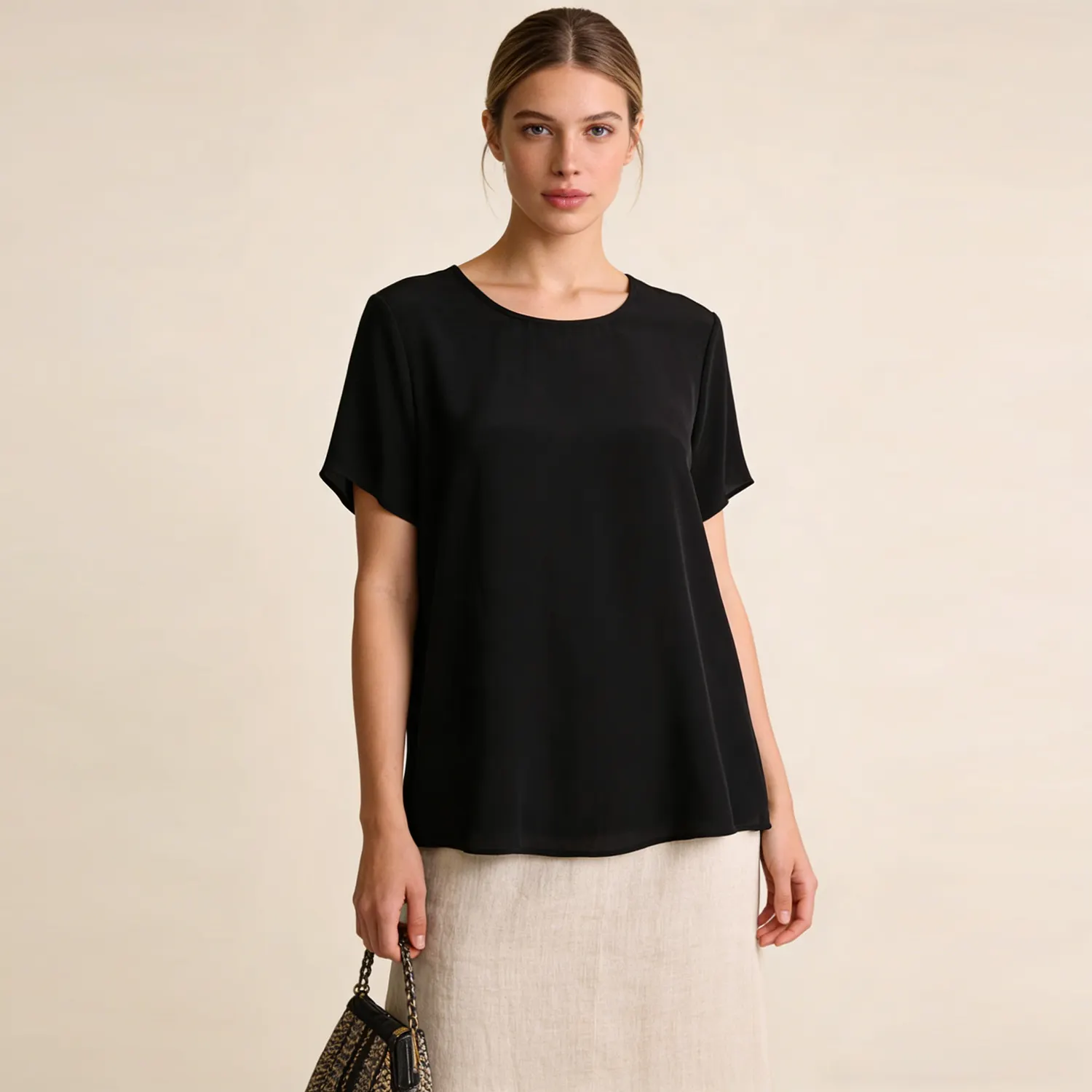 Women's Crepe De Chine Silk Short Sleeve Top REAL SILK LIFE