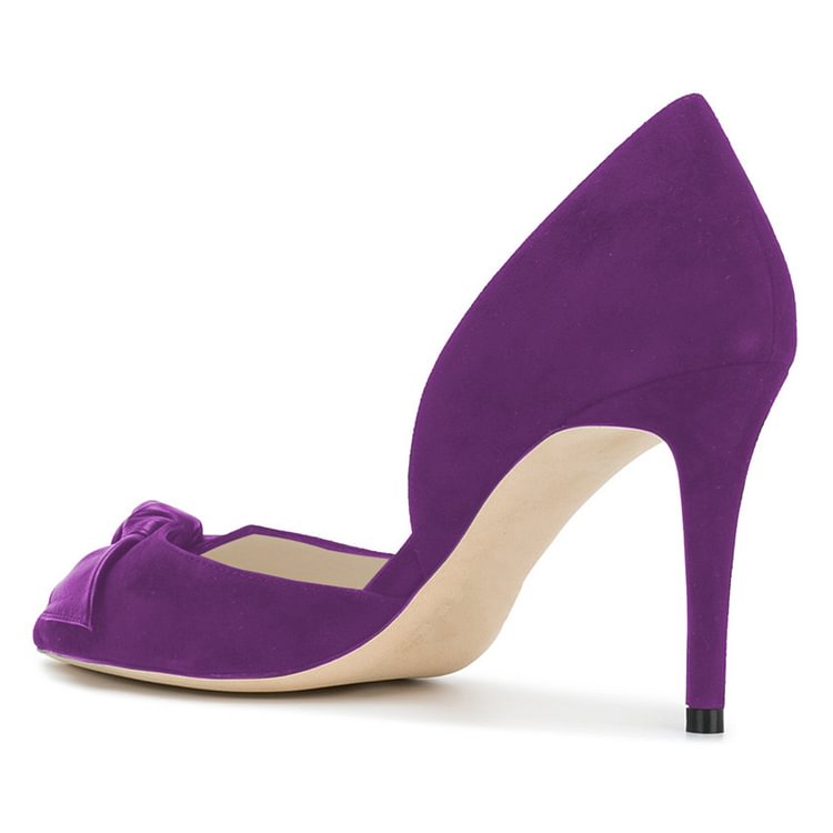 Women's Purple Office Heels Pointy Toe Stiletto Heel Pumps with Bow |FSJ Shoes