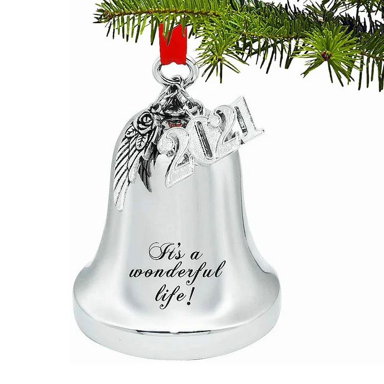 Christmas Bell Ornament with Angel Wing Pendant "It's A Wonderful Life"