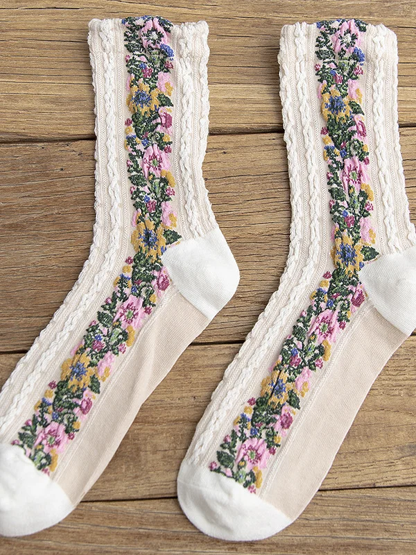 Comstylish Vintage Floral Jacquard Cozy Socks