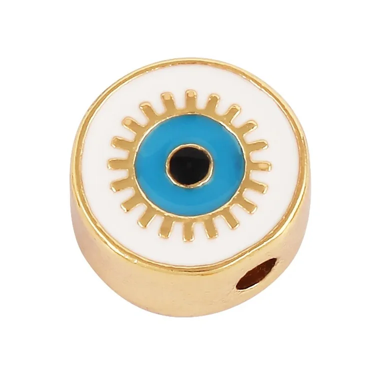 Enamel Blue Turkish Evil Eye Heart Round  Bead,12mm DIY Gold Brass Colourful Bracelet Components Accessories Wholesale Supplies