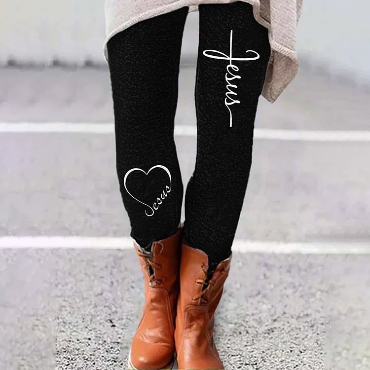 Comstylish Jesus Print Everyday Casual Leggings
