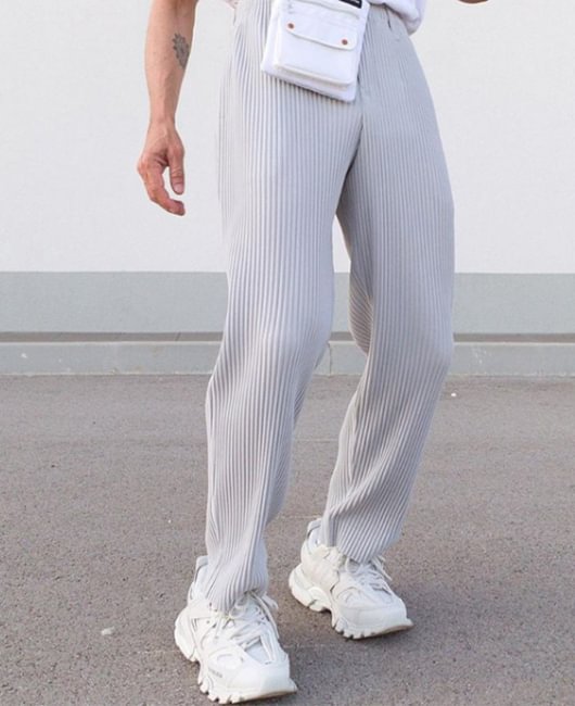 Casual Plain Pocket Straight Leg Loose Ribbed Pants