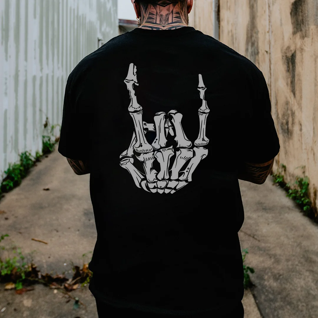 Skull Rock n' Roll creative print retro short sleeve t-shirt -  