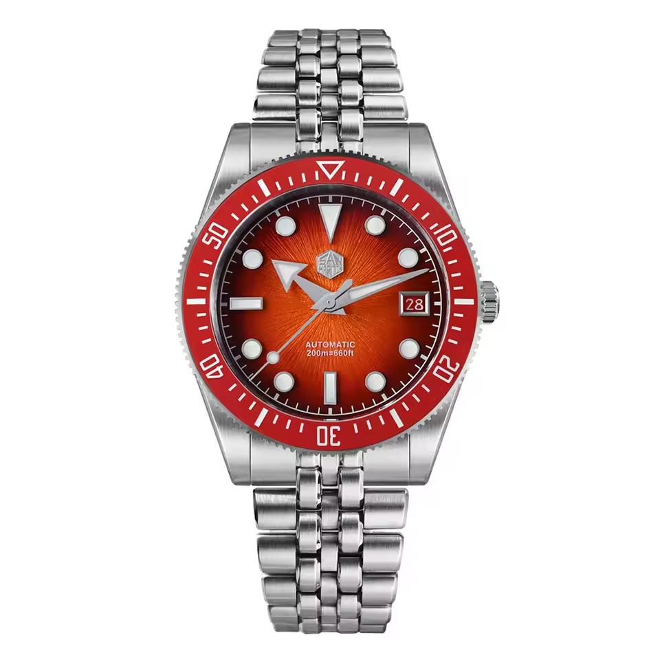 San Martin 37.5-40mm Limited Edition Red Enamel Sunburst Dial Watch Miyota 9015 SN0148 San Martin Watch san martin watchSan Martin Watch