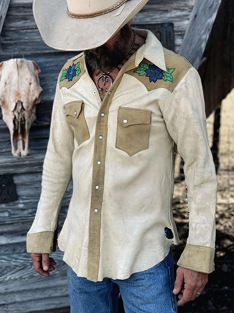 Men's casual vintage western long sleeve shirt