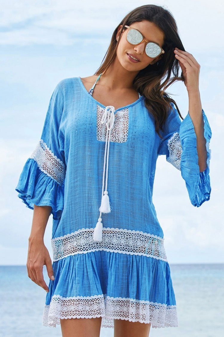 Leisure Flare Sleeve Lace Panel Tunic Cover Up - Shop Trendy Women's Clothing | LoverChic