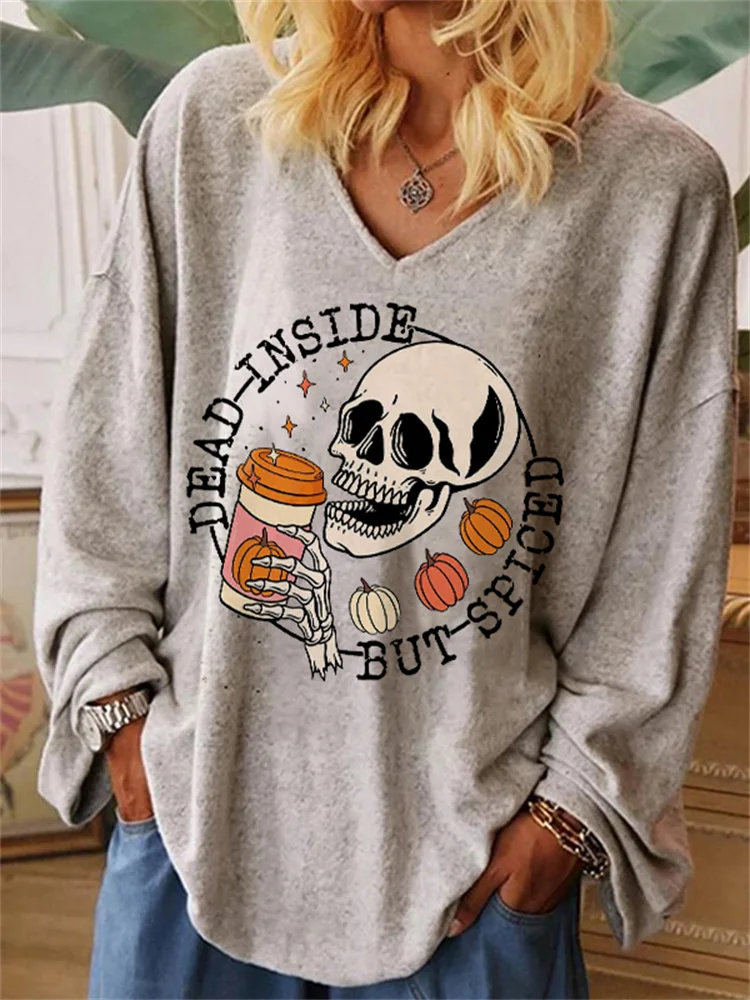 Vefave Dead Inside But Spiced Skull Oversize T Shirt