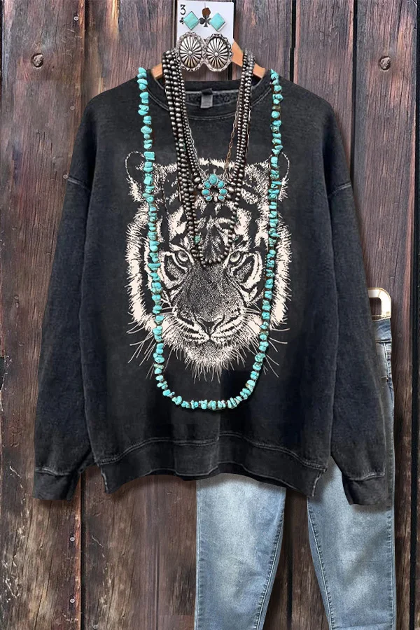 Tiger Print Long Sleeve Casual Sweatshirt