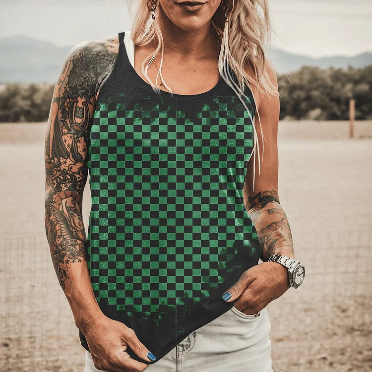Spring And Summer New Checkerboard Old Creative Pattern Women'S Fashion Vest