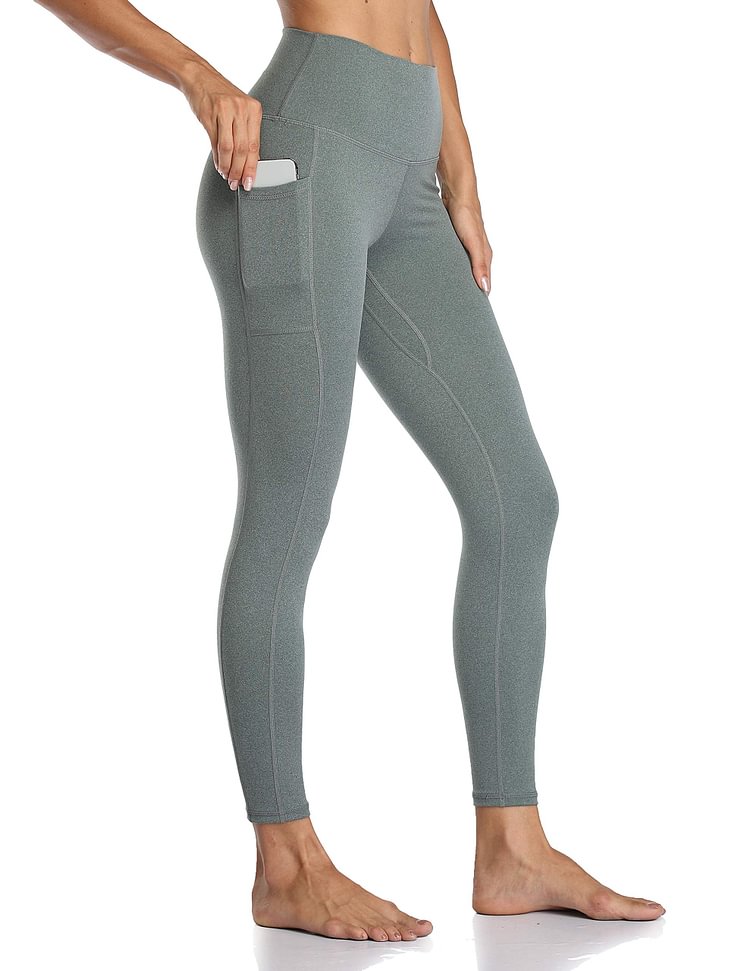 women high waisted yoga pants heather green