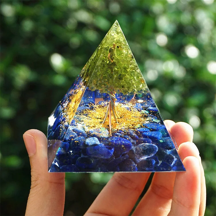 Tree of Life Peridot With Lapis Lazuli Orgone Pyramid