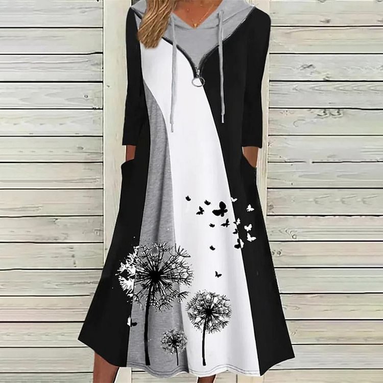 Comstylish Floral Printed Zipper Half Sleeve Casual Midi Dress