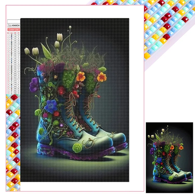 Flowers and Boots - Full Square - Diamond Painting(45*65cm)