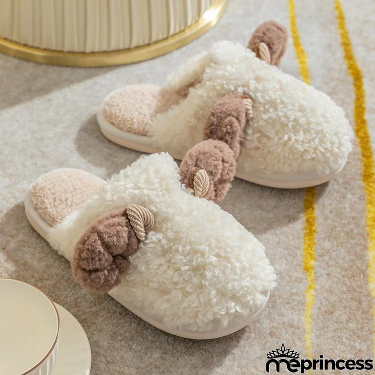 Couple Cute Cartoon Sheep Ear Design Winter Warm Plush House Slippers