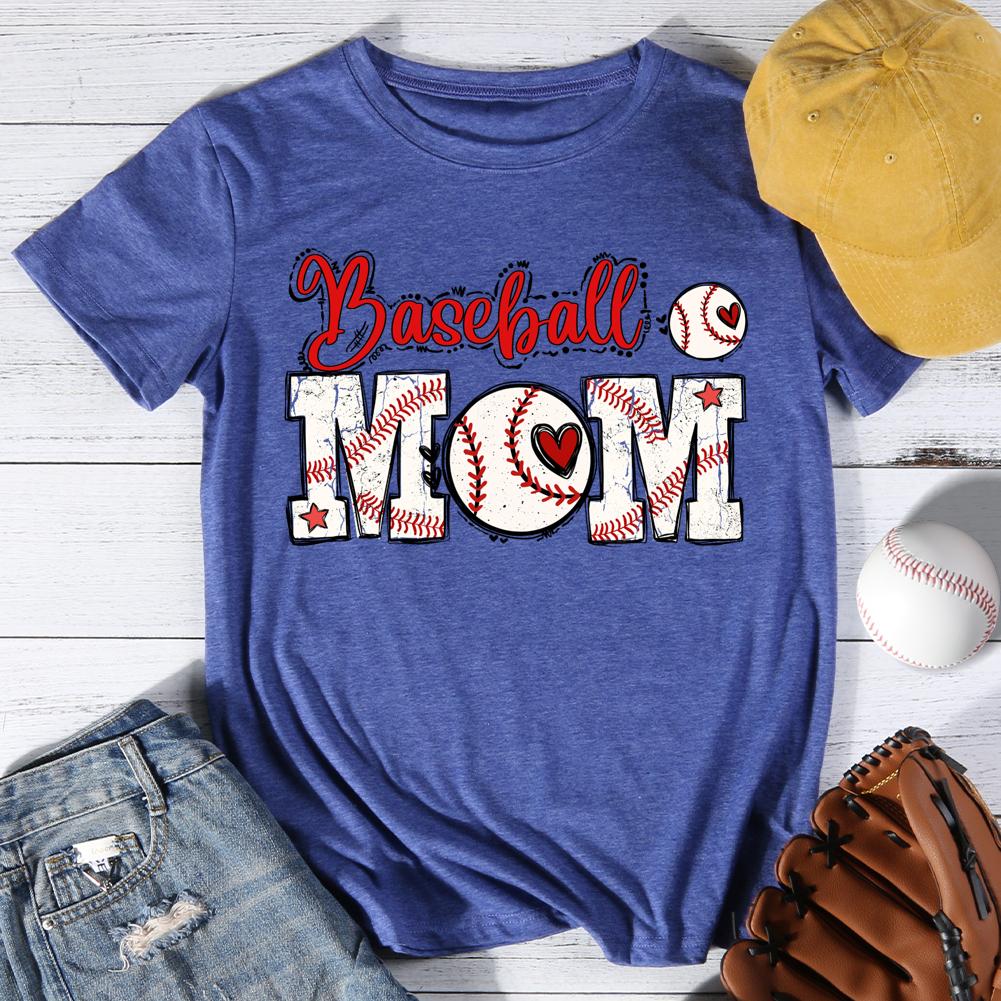 Baseball Mom Round Neck T-shirt-0025456-Guru-buzz