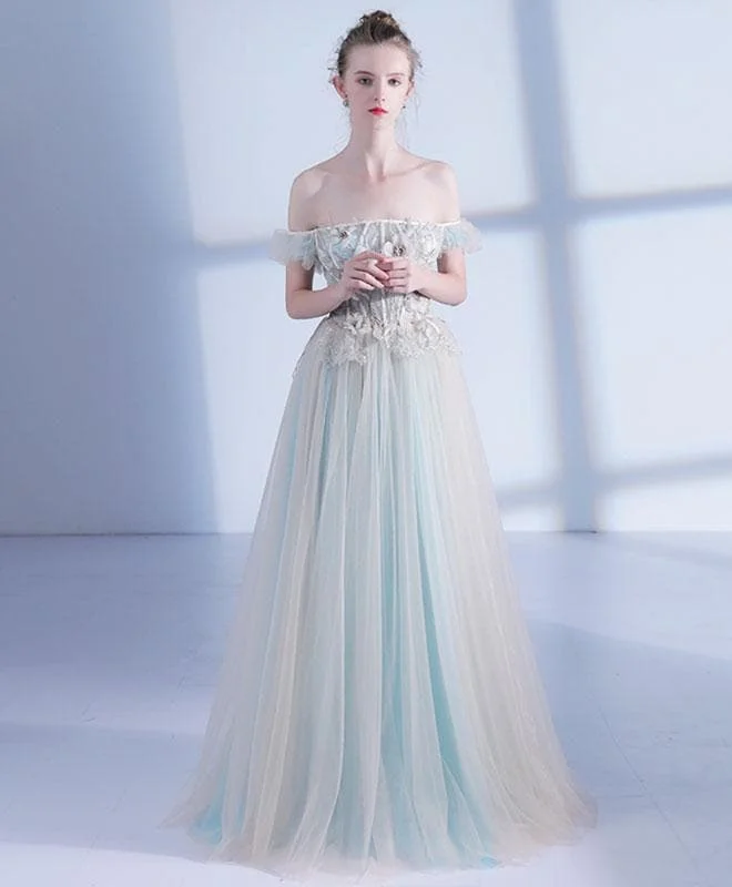Unique Light Green Tulle Long Prom Dress, Evening Dress