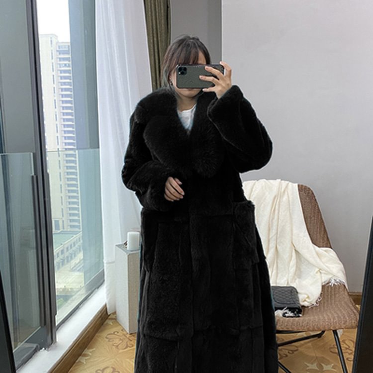 Comstylish Faux fur loose mid-length coat