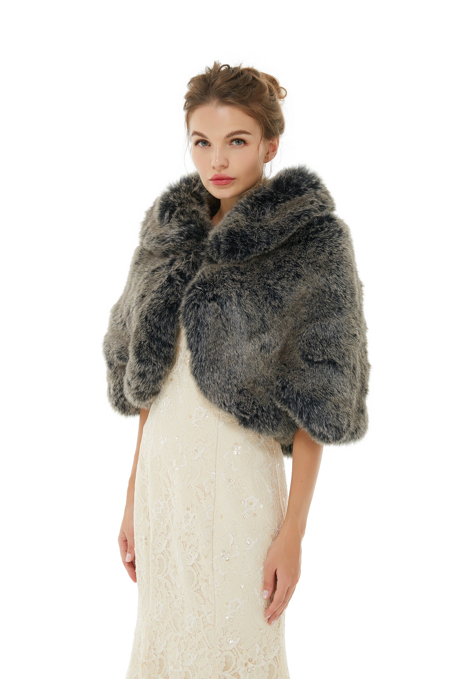 Dresseswow Dark Grey Faux Fur Wrap for Winter Weddings