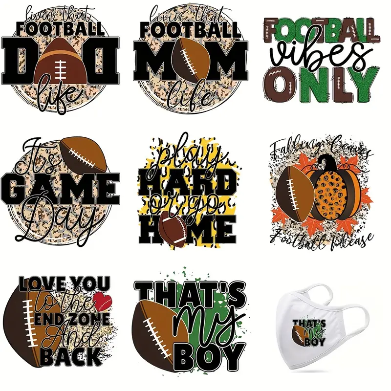 8pcs Football Iron On Heat Transfers Easy Heat Pressed Transfer Stickers For T-Shirts DIY Clothing T-Shirt Backpack Pillow-Guru-buzz