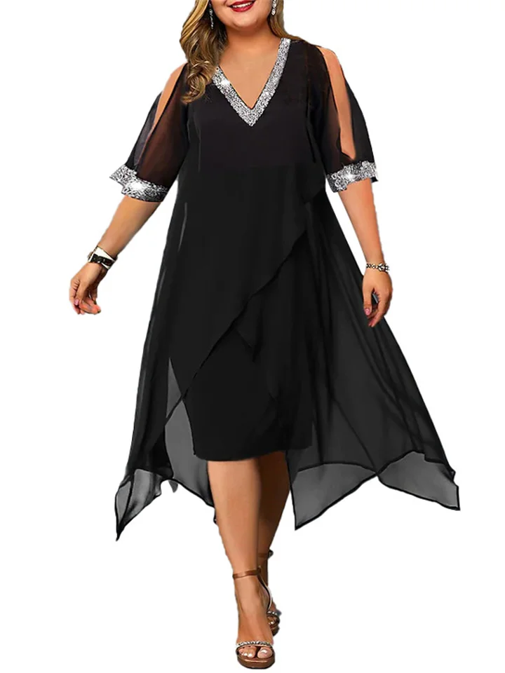 Women's Plus Size Curve A Line Dress Print V Neck Ruched Short Sleeve Spring Summer Basic Casual Sexy Short Mini Dress Daily Weekend Dress / Mesh-Cosfine