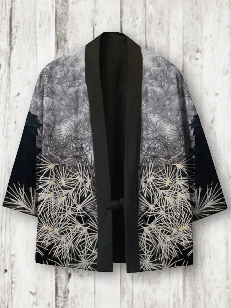 Comstylish Gradient Pine Tree Japanese Art Linen Blend Kimono Cardigan