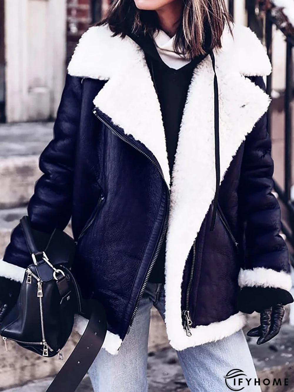 Furry Buckle Lapel Collar Faux Fur Jacket Plus Size Warm Coat Jacket | IFYHOME