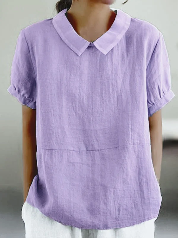 Solid Color Cotton And Linen Top.