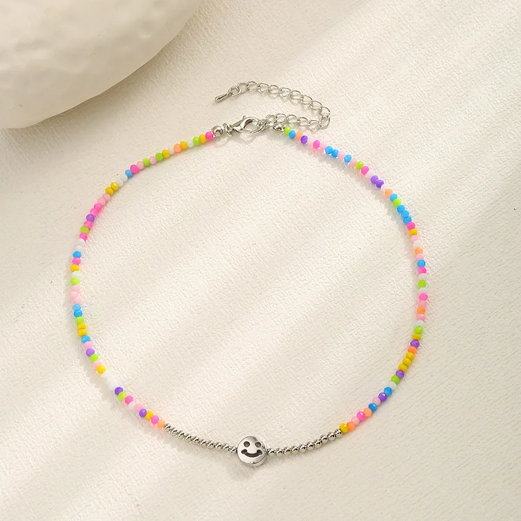 Nz2842 Ornament Solid Color Colorful Beaded Bead Smiley Necklace Female Twin New Style Collarbone Necklace