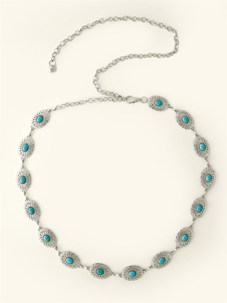 VChics Western Turquoise Vintage Carved Chain Belt