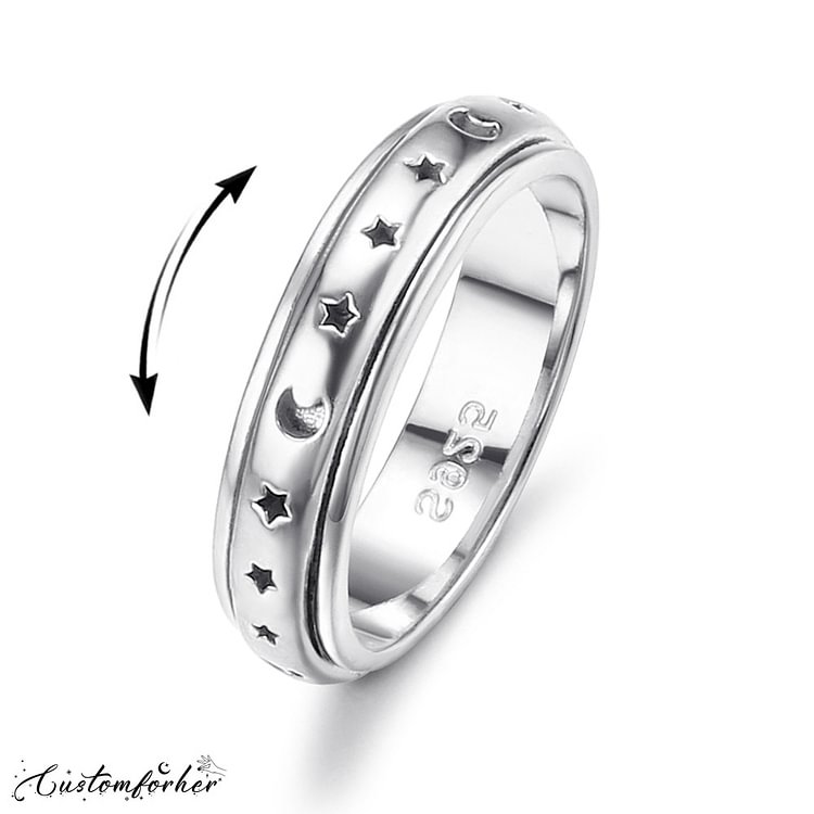 925 Sterling Silver Moon and Stars Spinning Ring