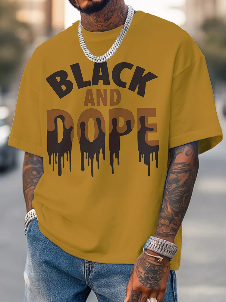 Men's Black And Dope Print Cotton Casual T-Shirt