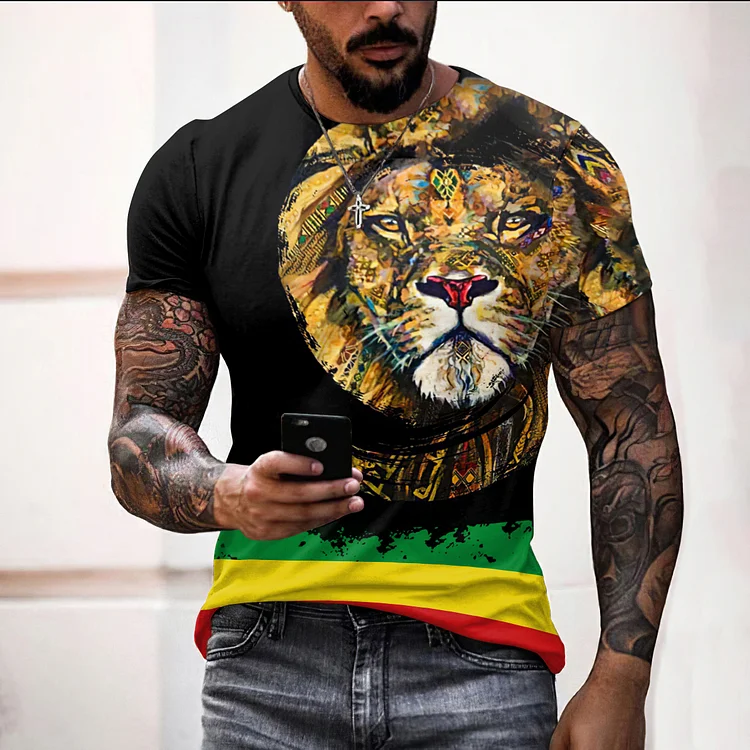 Broswear Men's Lion Printed Casual T Shirt