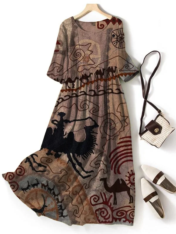 Women's Art Deco Aboriginal Design Printed Maxi Dress