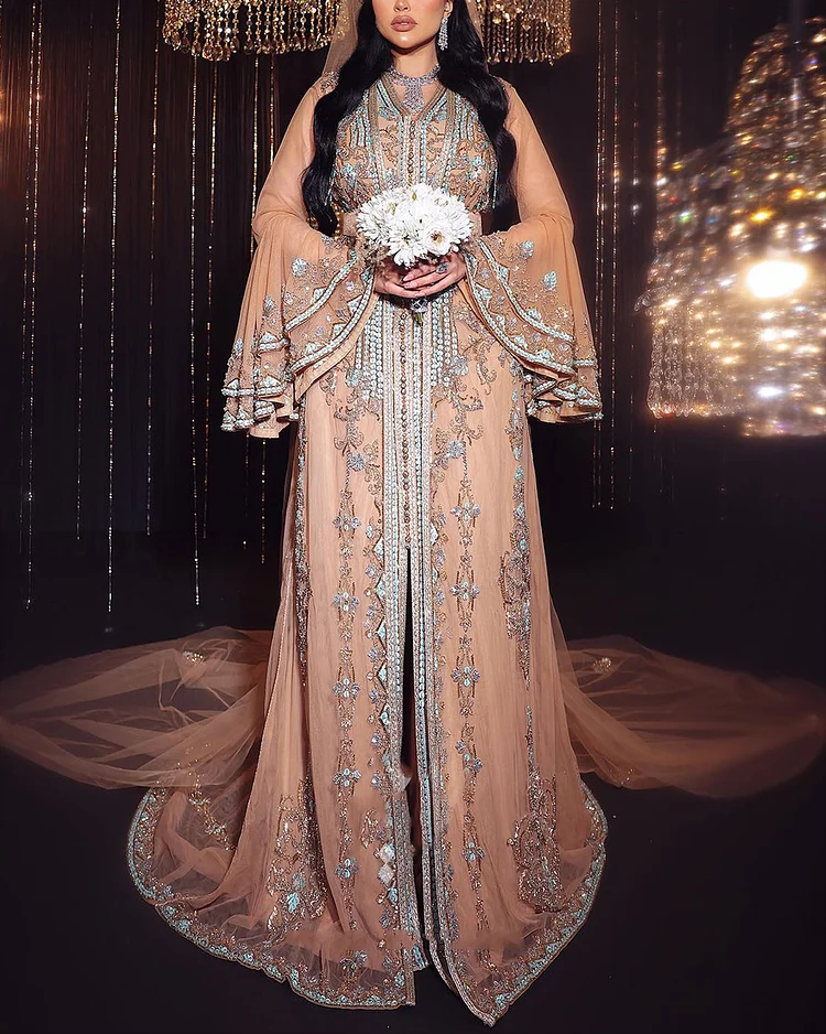 Women's Bell Sleeve Mesh Embroidery Dress