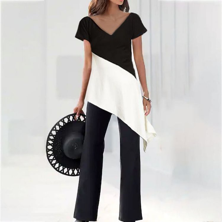 VChics Loose Elegant Irregular Top with Pants Two-piece Set