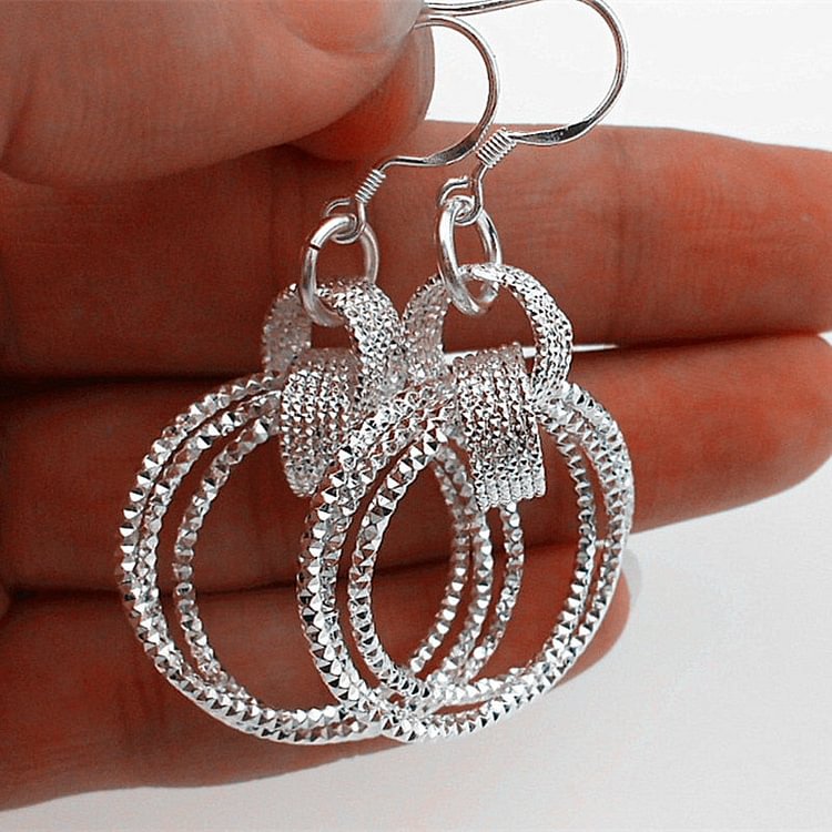 YOY-925 Silver Drop Three-ring Clasped Copper Earrings
