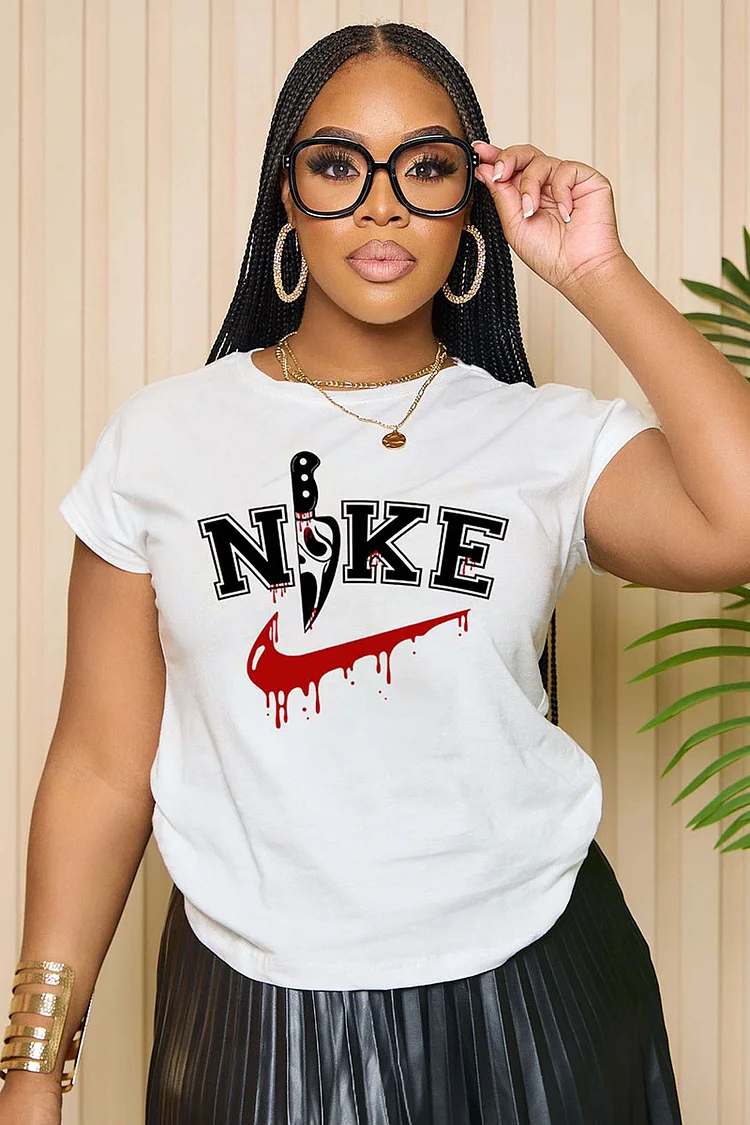 LORAGAL Halloween Bloody Knife Ghost Face Print T-Shirt