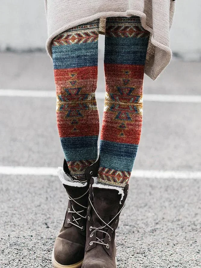 Ethnic elements cotton blend vintage leggings