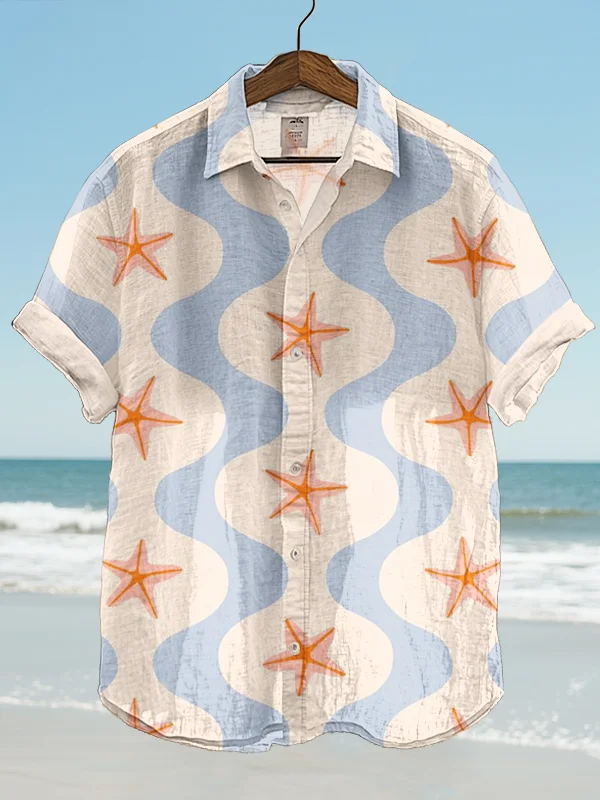 Men's Starfish Graphic Print Short Sleeve Shirt