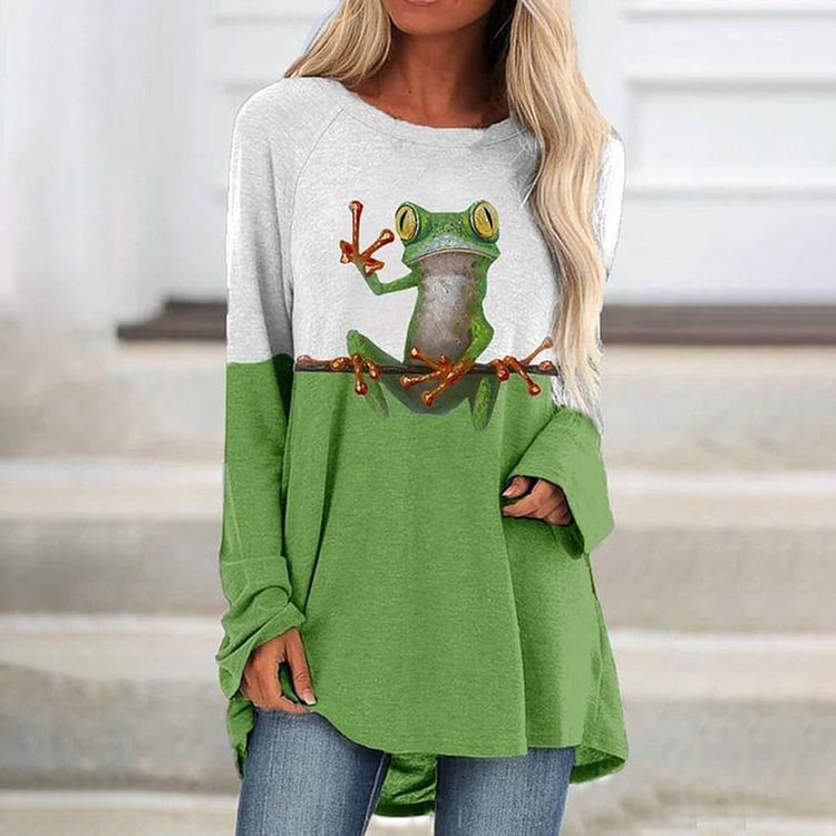 Comstylish Casual Frog Contrast Print Tunic