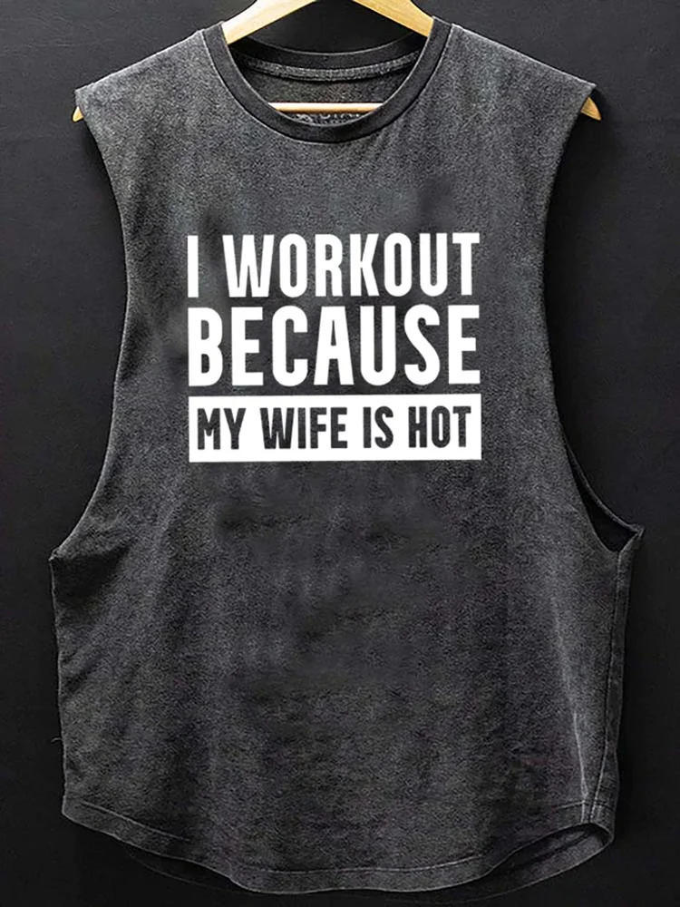 Comstylish I Workout Beacuse My Wife Is Hot Print Washed GYM Vest